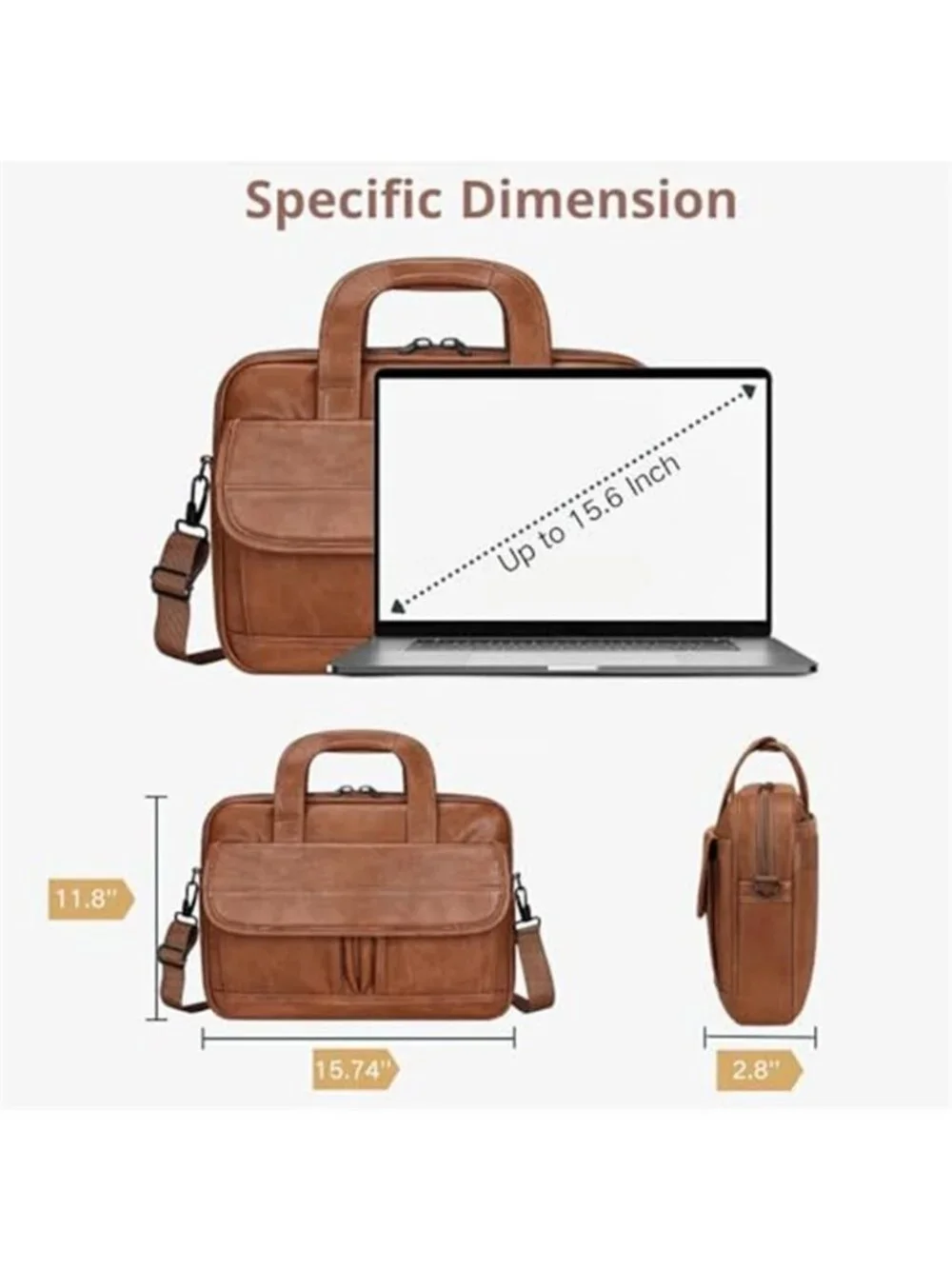 Leather Laptop Bag for Men Women Premium Laptop Briefcase Fits Up to 15.6 Inches